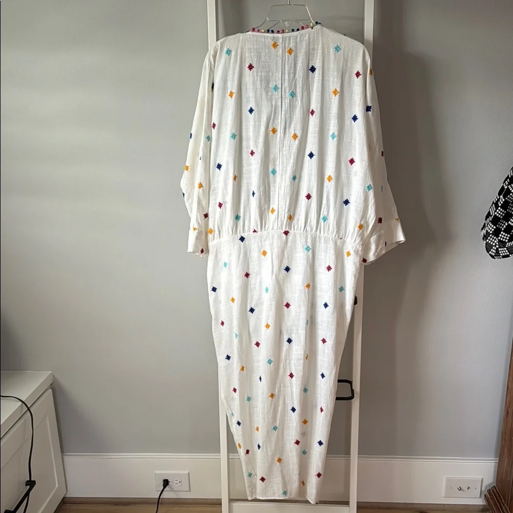 Zara Cotton Dress With Tassels/Pom Pom And Embroidery White Size XL EUC - Picture 2 of 6